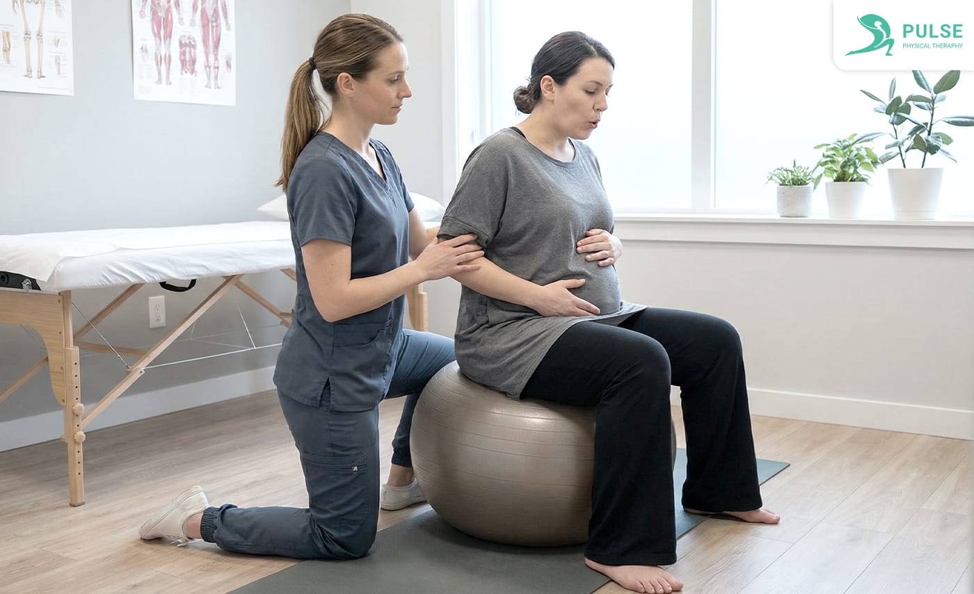 Physical therapist performing pelvic floor therapy at Pulse Physical Therapy Clinic