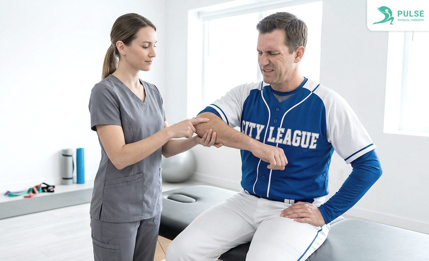 Athlete recovering from knee injury with sports physical therapy instead of prolonged rest