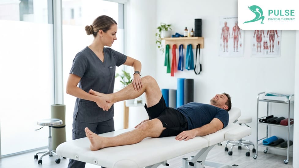 Patient receiving knee therapy at physical therapy Hinsdale clinic
