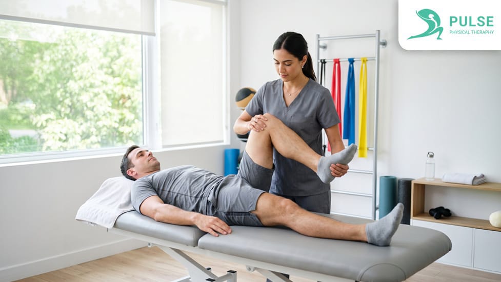 Physical therapist assisting patient with exercises at a physical therapy clinic in Hinsdale IL