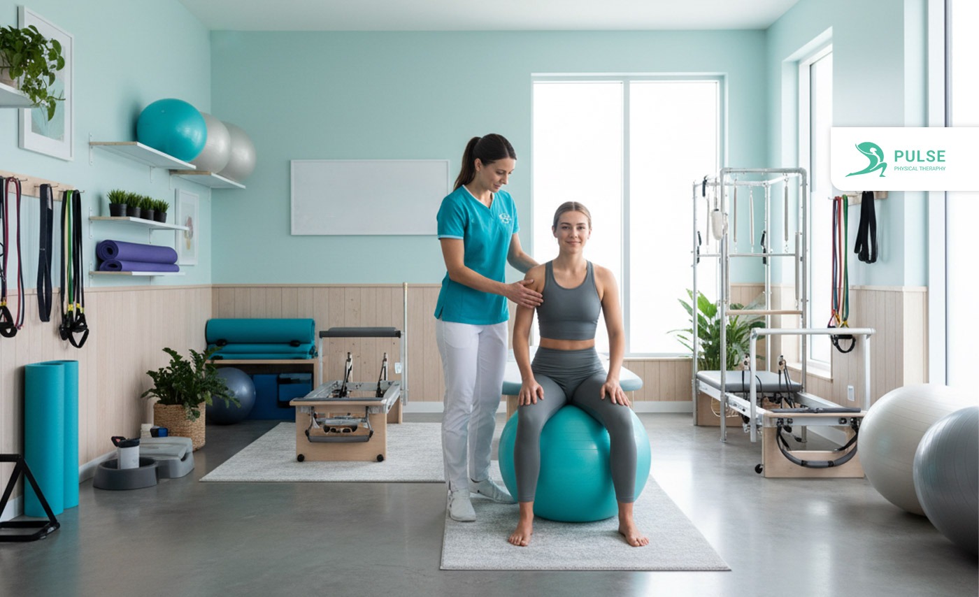 Physical therapist guiding pelvic floor and core strengthening exercises for lower back pain relief