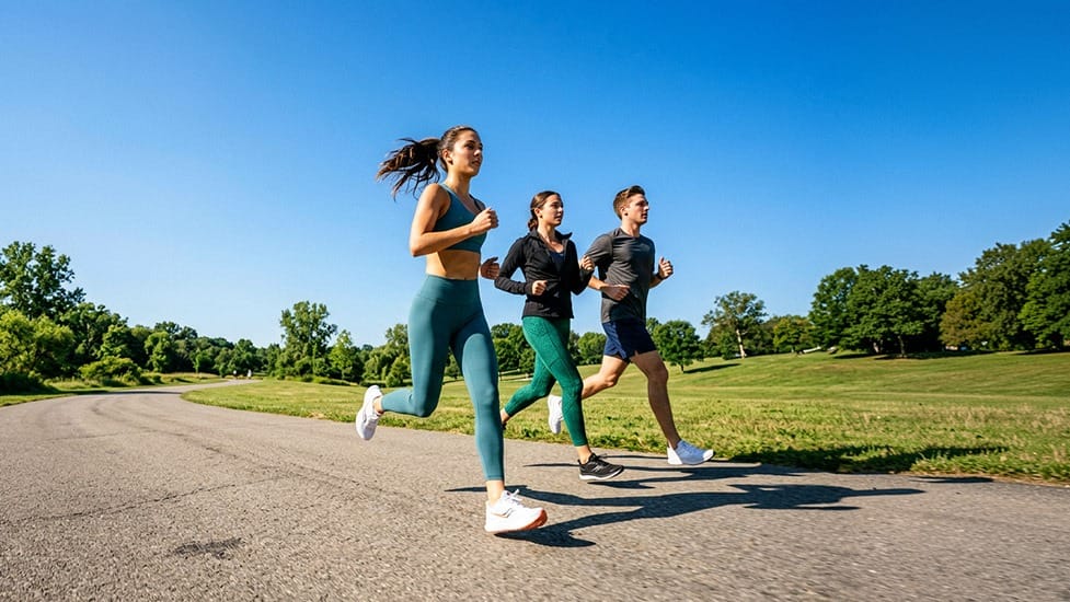 Physical therapist evaluating foot strike mechanics during a running assessment