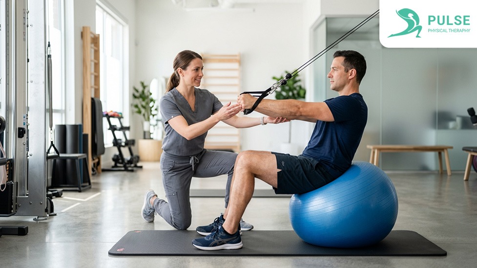 Physical therapist helping with strength training during GLP-1 weight loss